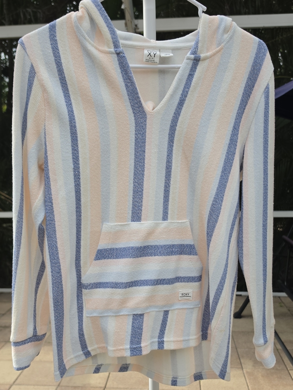 ROXY Striped Pullover Hoodie - Light Blue & Peach